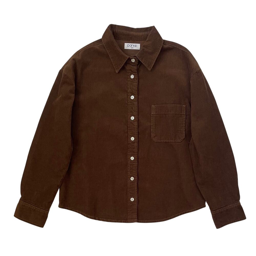 PARKE Chocolate Brown Corduroy Button Down Shirt - Shacket - Size S/M - Picture 2 of 6